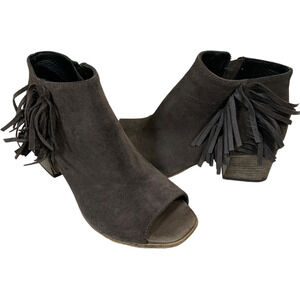 Fringe Chunky Ankle Bootie Gray SIZE 5 Western Cowgirl Italian Designer $170 NEW